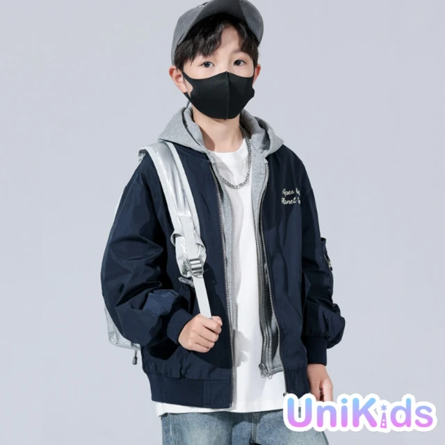 UniKids 中大童裝假兩件長袖外套 夾棉加厚夾克 男大童裝 CVDJ2079(藏青夾棉)