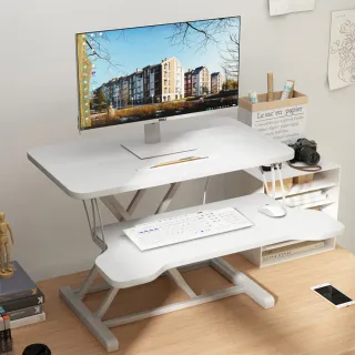 【E家工廠】桌上型氣壓升降桌 站立辦公電腦桌 站立桌 摺疊桌 工作桌 氣壓桌(138-升降電腦桌白色)