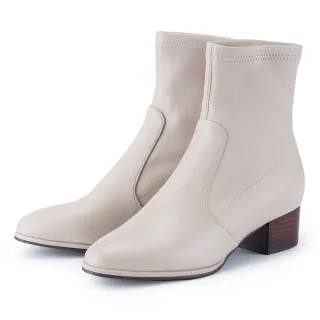 【ORIN】率性時尚彈力羊皮粗跟短靴(米色)
