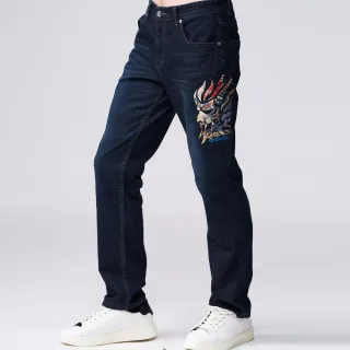 【BLUE WAY】男裝 經典鬼頭日式海浪中腰 小直筒 牛仔褲-鬼洗