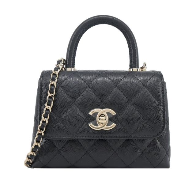 【CHANEL 香奈兒】經典Coco Handle 菱格紋小牛皮迷你兩用包(黑色)