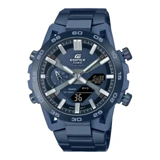 【CASIO 卡西歐】太陽能方程式賽車計時雙顯錶 冷酷藍色 47.8mm(ECB-2000CB-2A)