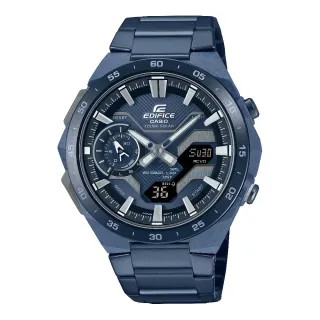 【CASIO 卡西歐】太陽能賽車計時雙顯錶 冷酷藍色 48.2mm(ECB-2200CB-2A)