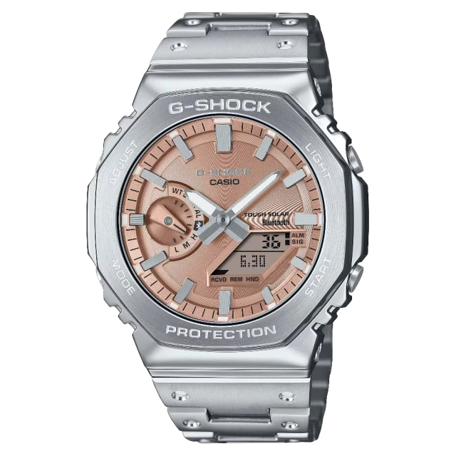 CASIO 卡西歐 八角形全金屬太陽能藍芽腕錶 橘粉面 44.4mm(GM-B2100AD-5A)