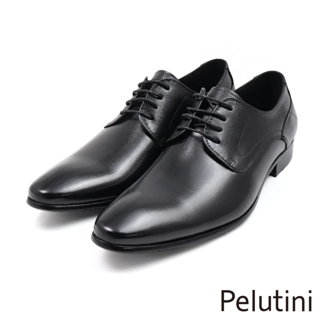 Pelutini 經典系列質感壓線輕量綁帶德比鞋 黑色(312055-BL)