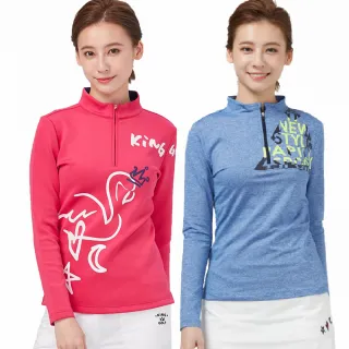 【KING GOLF】MOMO獨家特談！女款數位幾何印花高領衫小立領POLO衫/長袖上衣/高爾夫球衫(多款任選)