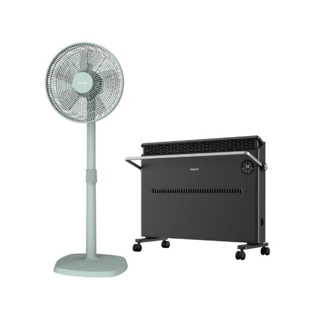 【Philips 飛利浦】14吋DC扇超值組-石墨烯對流取暖機/電暖器+14吋DC擺頭扇(AHR3144CS+HLE100)