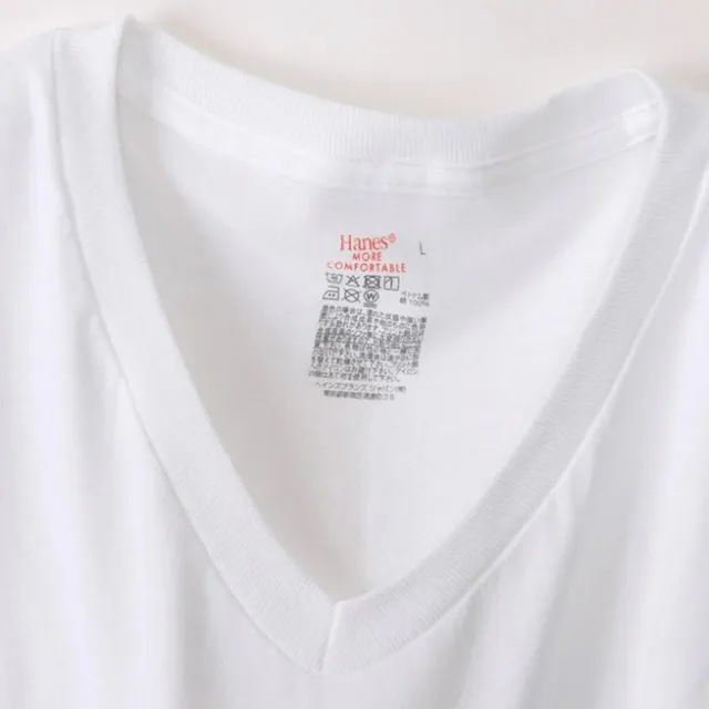【Hanes】官方直營-GLOBAL VALUE系列-CREW NECK純棉素面短袖V領內衣2入組 經典設計款(白色)