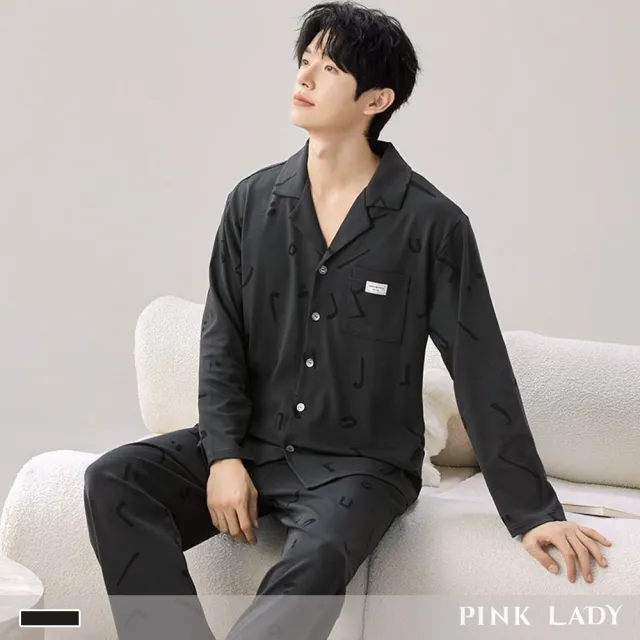 【PINK LADY】任-男睡衣 棉柔長袖成套睡衣 暗刻音符 秋冬寬版排扣居家服(保暖/上衣長褲/兩件式/居家睡衣)