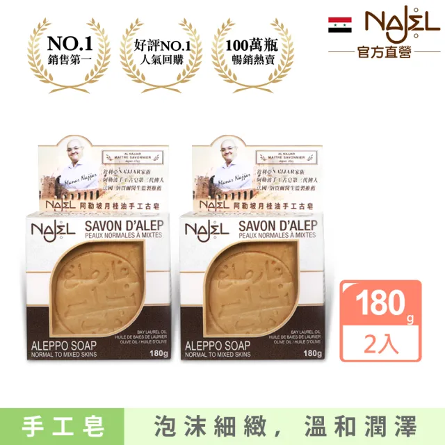【敘利亞NAJEL】12%月桂油阿勒坡手工古皂香皂肥皂180gX2入