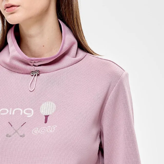 【PING】女款束下襬蓄熱保暖抽繩高領長袖上衣-粉(吸濕排汗/GOLF/高爾夫球衫/RA24221-15)