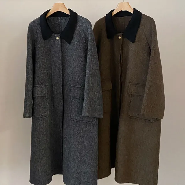 【巴黎精品】現貨+預購 羊毛大衣毛呢外套(保暖娃娃領韓版休閒時尚中長版女外套2色a1ik14)