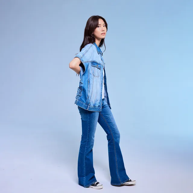 【Lee】女裝 牛仔外套 / 側邊綁繩 牛仔背心 中藍洗水 季節性版型(LB416010887)