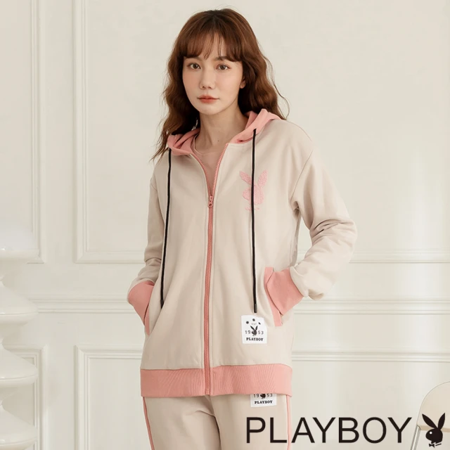 PLAYBOY 內刷毛貼布繡衛衣外套(杏色)