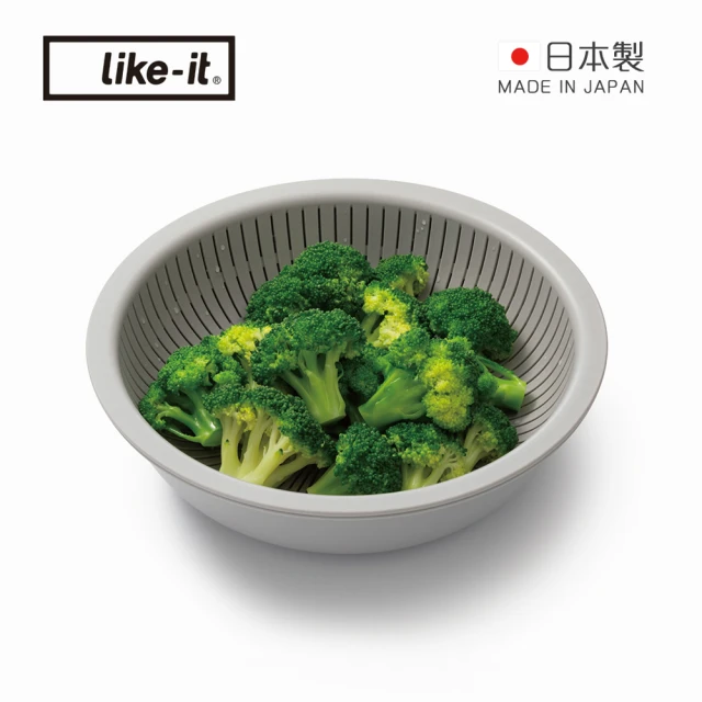 like-it 日製淺型洗米瀝水盆2件組-多色可選(洗菜盆/洗米盆/料理盆)