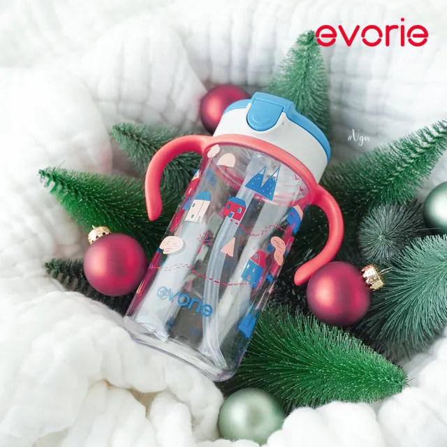 【Evorie】Tritan 300mL 兒童吸管杯 + 吸管替換組(寶寶水杯 幼兒水杯 兒童水杯水壺 微笑水杯)