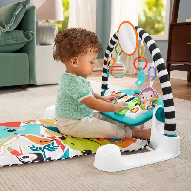 【Fisher price 費雪】可愛動物鋼琴健身器/健力架/健身架/遊戲地墊(2色任選)