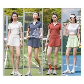 【FIZZCOCO】現貨63 速乾防走光氣質網球小A裙 女舞蹈運動羽球(清新白 皇室藍 豆沙色 牛奶白 薄荷綠 共5色)