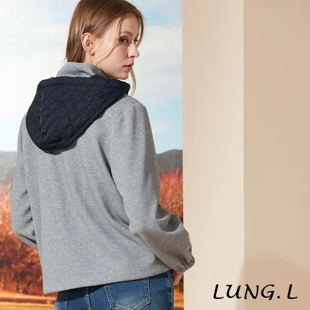 【LUNG.L 林佳樺】LQ74C灰色拼接藍色連帽女裝外套(秋冬新品 保暖)