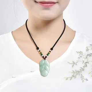 【MoonDy】項鍊女 葉子項鍊 葉子吊墜 翡翠 招財項鍊 翡翠項鍊 玉石 玉珮 玉墜 吊墜 情侶項
