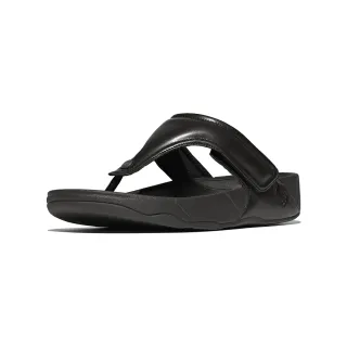 【FitFlop】GEN-FF MENS可調式軟墊皮革夾腳涼鞋-男(黑色)