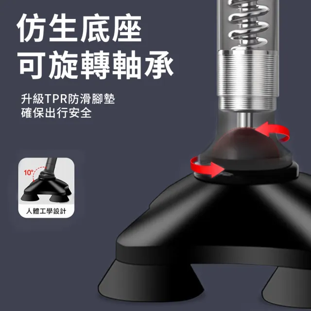 【QLZHS】LED照明燈可伸縮拐杖 帶扶手設計 鋁合金兩用四腳拐杖 10檔高度調節手杖(老人杖/登山杖/助力杖)