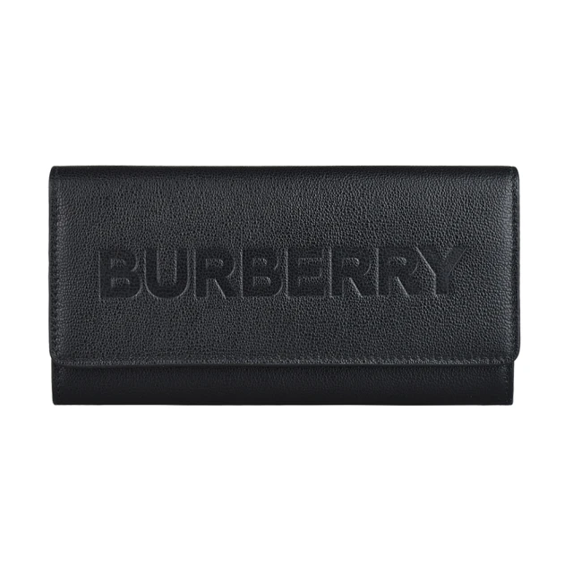 BURBERRY 巴寶莉 BURBERRY字母LOGO釦式小牛皮12卡長夾(黑)