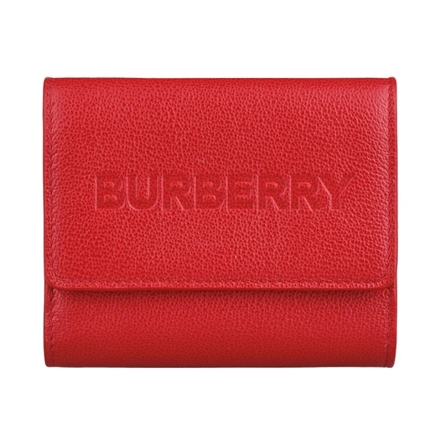 BURBERRY 巴寶莉 BURBERRY Luna烙印LOGO釦式小牛皮6卡零錢短夾(紅)