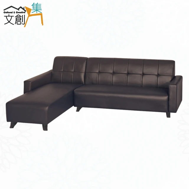文創集 亞歷雙色耐刮皮革小L型沙發組合(三人座＋椅凳組合)好
