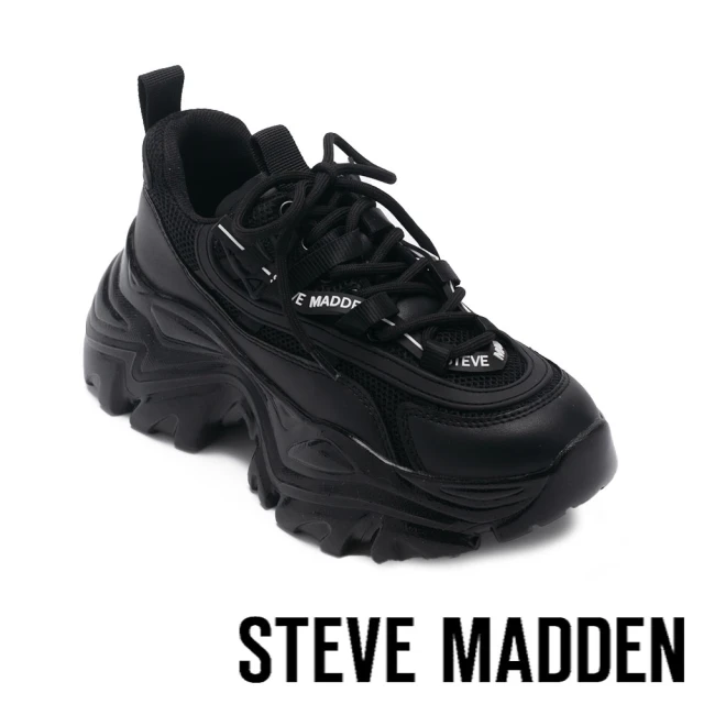 steve madden RECOUPE 厚底綁帶拼接老爹鞋(黑色)