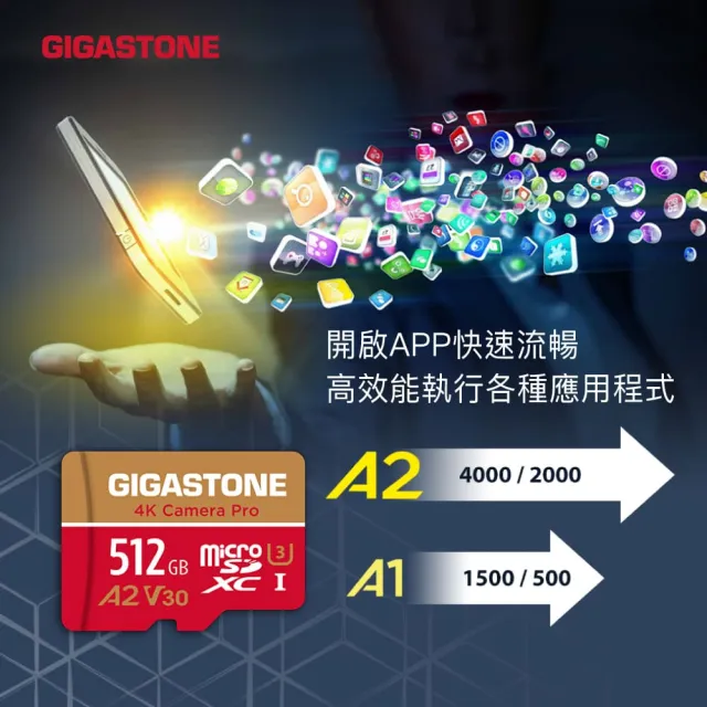 【GIGASTONE 立達】4K Camera Pro microSDXC UHS-Ⅰ U3 A2V30 256GB攝影高速記憶卡-5入組(GoPro/DJI)