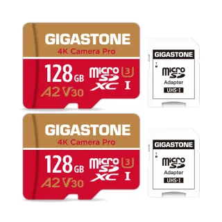 【GIGASTONE 立達】4K Camera Pro microSDXC UHS-Ⅰ U3 A2V30 128GB攝影高速記憶卡-2入組(GoPro/DJI)