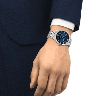 【TISSOT 天梭】Chemin Des Tourelles Powermatic 80 杜魯爾機械腕錶  男錶  手錶 (T1394071104800/藍色)