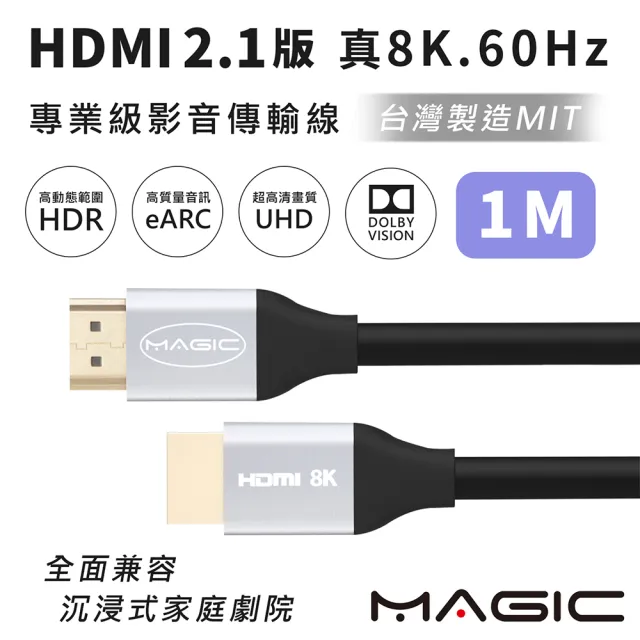 【MAGIC】HDMI 2.1版 專業級 真8K．60Hz影音傳輸線-1M(台灣製造)