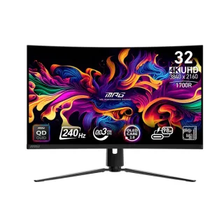 【MSI 微星】MPG 321CURX QD-OLED 32型 240Hz 曲面電競螢幕(1700R/AdaptiveSync/Type-C/HDR 400)