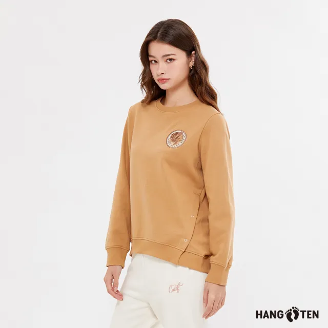【Hang Ten】女裝-寬鬆落肩側開衩刷毛大學T(多色選)