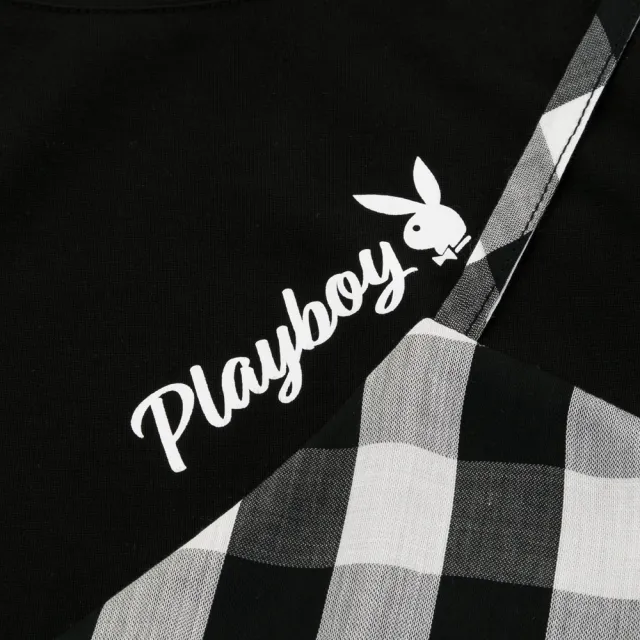 【PLAYBOY】不對稱格紋綁帶洋裝(黑色)