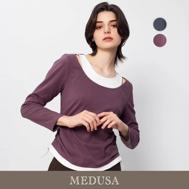 MEDUSA 曼度莎 現貨-假兩件背心絨面抽繩T恤 - 2色（M-XL）｜女休閒上衣 女保暖上衣(501-14201)