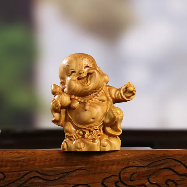 【桃花源創意工坊】福祿壽喜財笑臉彌勒佛新中式木質家居飾品桌面擺飾木雕5套組(木雕)