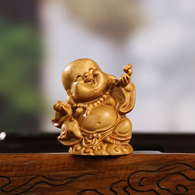 【桃花源創意工坊】福祿壽喜財笑臉彌勒佛新中式木質家居飾品桌面擺飾木雕5套組(木雕)