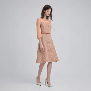 【ILEY 伊蕾】花呢拼接縲縈連身洋裝(淺桔；M-XL；1244167022)