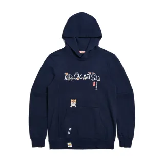 【EDWIN】江戶勝 男裝 勝太郎系列 勝太郎印花長袖連帽T恤(丈青色)