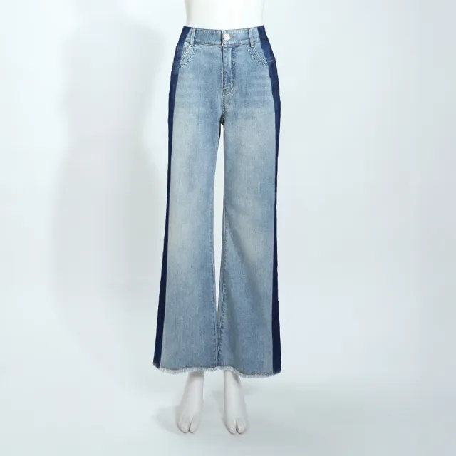 【ILEY 伊蕾】水洗抽鬚寬直筒牛仔褲(淺藍；M-XL；1243318608)