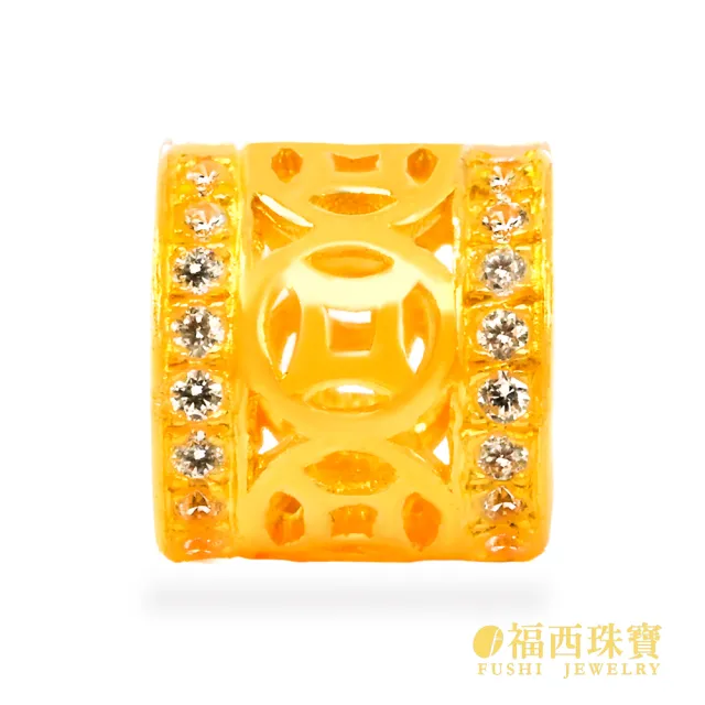 【福西珠寶】黃金串珠 小款招財開運古錢鑽石串珠 可當黃金墜子(金重0.31錢正負0.03錢)