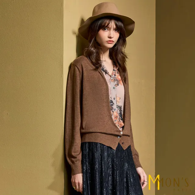 【MON’S】羊毛精紡假兩件印花拼接針織上衣