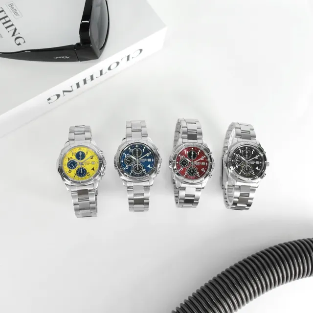 【SEIKO 精工】三眼計時 數字刻度 夜光 日期 不鏽鋼手錶 黑色 39mm(SND195P)