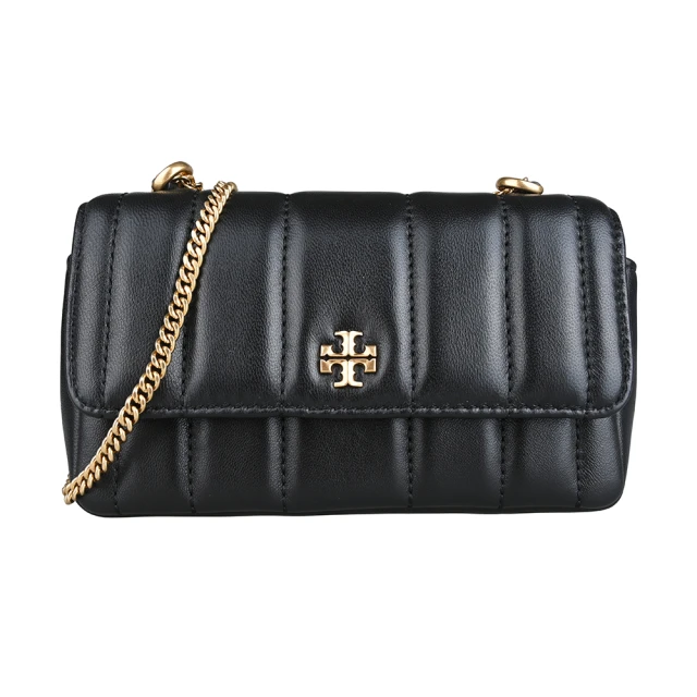 TORY BURCH TORY BURCH Kira金屬顛倒雙T LOGO 絎縫設計納帕牛皮鏈帶斜背包(迷你/黑)