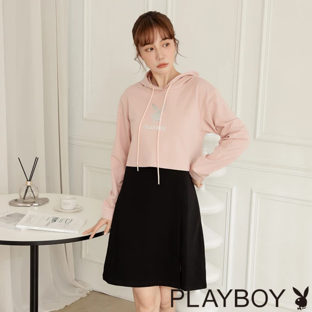 PLAYBOY 織帶抽繩下擺工裝裙(黑色)優惠推薦