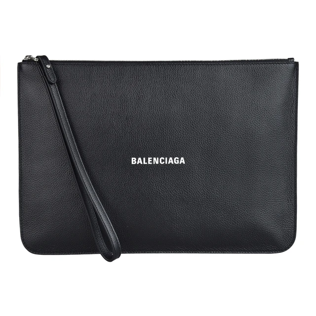 Balenciaga 巴黎世家 BALENCIAGA LOGO拉鍊小牛皮手拿包(黑)