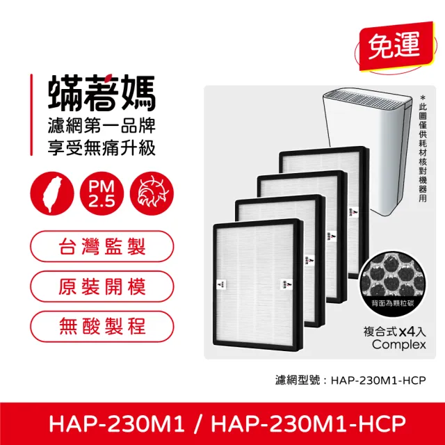 【蟎著媽】高效複合式濾網4入優惠組(適用 HERAN 禾聯 HAP-230M1 230M1-HCP 負離子空氣清淨機)